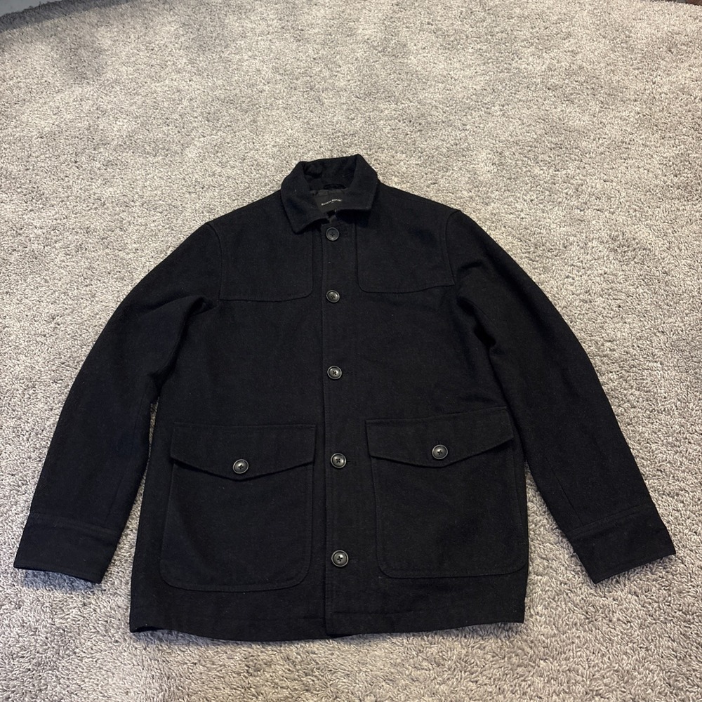 Banana Republic Jacket Mens Medium Wool Coat Dark Charcoal Shooting Pad /Pockets
